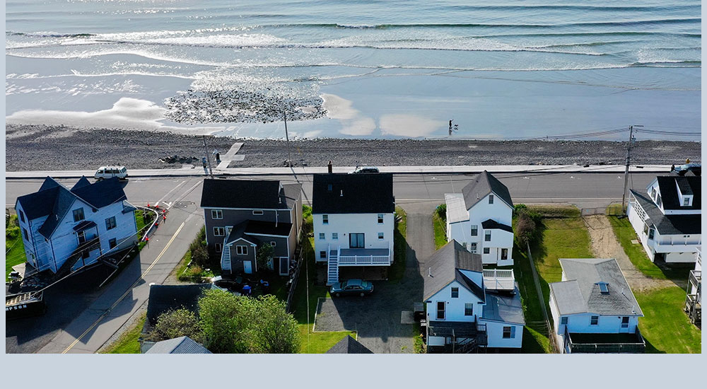 Arial view of Long Sands Beach area including Sea SprayCottages, the Sea Spray, Sea Bight and the Beach Plum. Photo by John Gisis